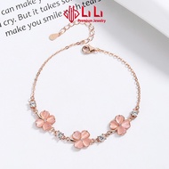 LiLi S925 women's silver bracelet with high-quality CZ stone in the shape of a lucky four-leaf clove