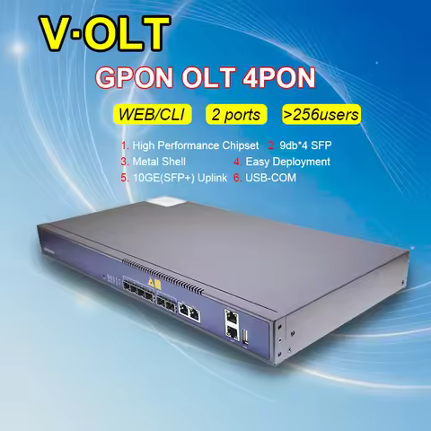 OLT GPON 4 PON VSOL WEB/CLI/Telnet 10G Uplink 12V 1A DC Power Support 128 ONU POE Power Supply MINI 