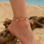 Fashion Anklet 18K Gold Beads Tassel Pendant Anklet Anklet Jewelry Women