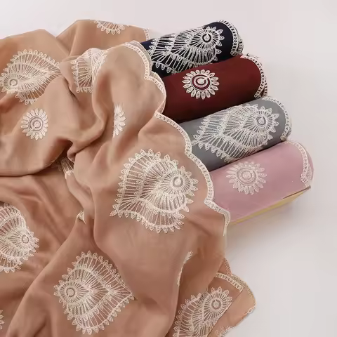 Ethnic Style Muslim Hijab Embroidery Headscarf Soft Breathable Shawl Women Islamic Head Wrap Floral 