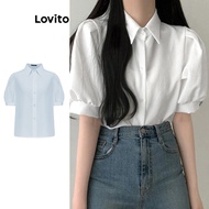 Lovito Casual Blouse Plain Pleated Blouse for Women L74ED056