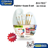 V-TEC RD 1725 BR 6 Pcs Painting Palette + Brush Set with 6 Brushes and White Oval Plastic Palette
