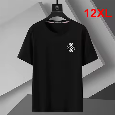 10XL 12 XL Plus Size T Shirt Men Summer Short Sleeve T-shirt Solid Color Print Tops Tees Male Big Si