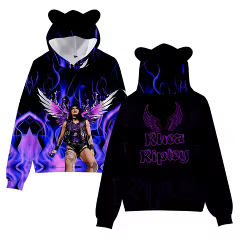Rhea Ripley Merch Hoodies Sweatshirt for Girls Cat Ear Crop Pullover Printed Casual Clothes