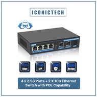 2.5G Ethernet Switch, Unmanaged 6-Port POE Switch, 4 x 2.5G Base-T & 2 x 10G SFP, Multi-Speed Networ