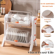 Vision Double-layer Cupboard with Visual Lid Kitchen Tableware Drain Storage Box Multifunctional Dra