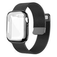 Strap + Case for Apple Watch Straps iwatch 4 5 6 7 Stainless Steel Smartwatch Wristband Milanese Magnetic loop Apple Watch 45mm 44mm 40mm 38mm 41mm 42mm Apple Watch Accessories