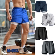 【M-5XL】2025 Men's Summer Gym Running Training Shorts Elastic Breathable Quick-Dry Cycling Solid Colo