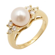 【二手】Tiffany & Co.) 珍珠鑽石戒指，7號，18K（黃金），鑽石，珍珠，鑽石戒指，女士，二手