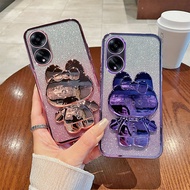 Phone Back Case For Oppo A60 Luxury Gradient Glitter Makeup Mirror Rabbit Folding Stand Soft Silicon