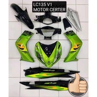 Coverset Bodyset Yamaha LC 135 V1 Hijau Original 100% Hong Leong Yamaha HLY Stripe Siap Tampal (Free