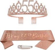 55th Birthday Sash Birthday Crown Queen Tiara Princess Crown Rhinestone Birthday Headbands 55th Happ