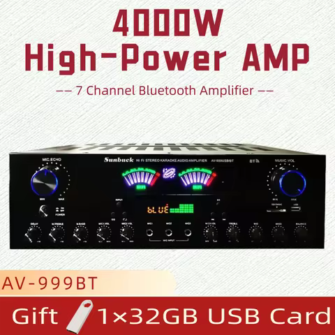 AV 555 628 999 BT Max 4000W HIFI Digital Bluetooth Audio Power Amplifier Subwoofer Sound Amplifiers 