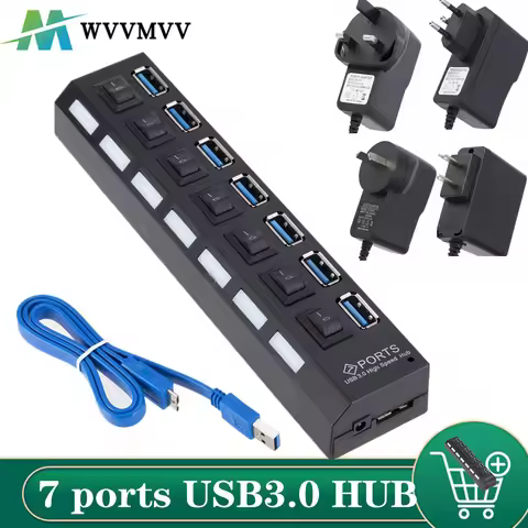 USB 3.0 Hub USB Hub 3.0 Multi USB Splitter 3 Hab Use Power Adapter 7 Port Multiple Expander 2.0 USB3
