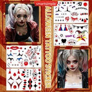 SMARTSIMPLE 4sheets/set Waterproof Halloween Temporary Tattoo Sticker Scary Joker Tattoo Sticker for