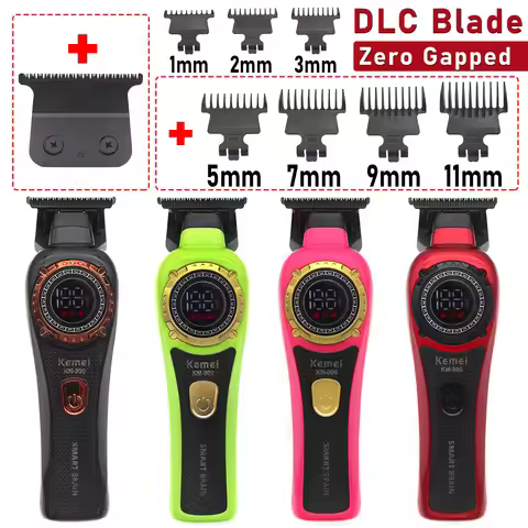Kemei KM-999 Hair Trimmer for Men DLC T-Blade Zero Gapped LED Display Cordless USB Professional Hair
