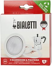 Bialetti 3 Gaskets (Rubber Rings) 1 Filter Plate Replacement for Moka 9 Cups