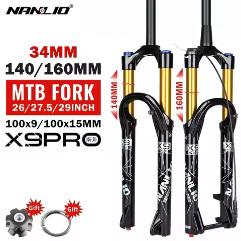 NanLio X9PRO MTB Air Fork 34mm 140/160mm Travel 26/27.5/29" QR/Thru Axle Suspension for Mountain Bik