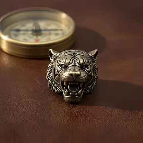 Brass Wolf Head Knife Beads EDC Outdoor Paracord Umbrella Rope Bead DIY Lanyard Pendant Bracelet Cha