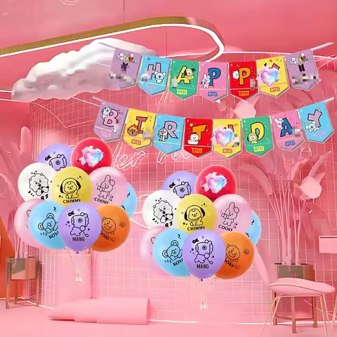 BT21 Party , Birthday Flag Raising and Balloon Decoration Set, Birthday Party and Holiday Supplies