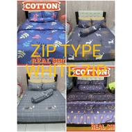 SINGLE WHITE ZIP Type Cotton Bedsheet / Jenis Zip Cadar / 拉链式单人床单