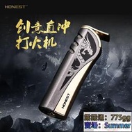 打火機 HONEST百城防風打火機充氣直沖藍焰金屬可視氣箱大容量新款正品