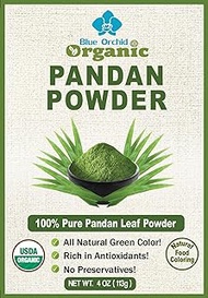 Organic Pandan Powder 4 OZ - Natural Green Food Coloring - Thai Herbal Aromatic Spice for Desserts Stews Curries Tea - Cut and Sifted