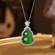 Inlaid Gourd Female Pure Silver Natural Necklace Wholesale Green Chalcedony S925Fulu Pendant New Chi