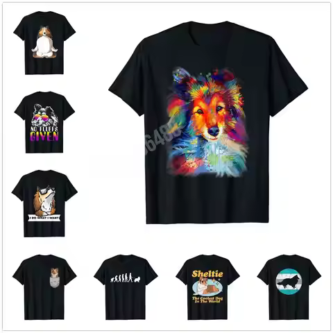 Splash Art Shetland Sheepdog Cute Sheltie T-Shirt 100% Cotton Men Women Hip Hop Dog T Shirts For Gif