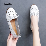 Lovito Elegant Boat Shoes Bow Hollow Upper Soft Sole Shoes Boat Shoes for Women LFA89036