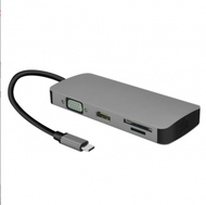 type-c拓展塢轉HDMI vga多功能macbook hub分線器網卡 帶PD充電（灰色）