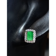 #J708-1 100% Natural Grade A Icy Wu Shi Pai Jade Jadeite Earrings H7.5m 925 Silver