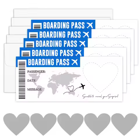1Set Boarding Pass Scratch Off Card Surprise Trip Reveal Card Holiday Boarding Pass Travel Ticket We