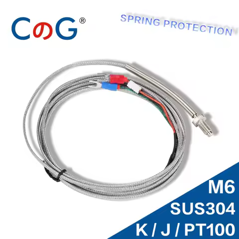 CG WRNT-02 M6 Screw K J PT100 Type 1M 2M 3M 5M Wire Cable Thermocouple Temperature Sensor for Indust