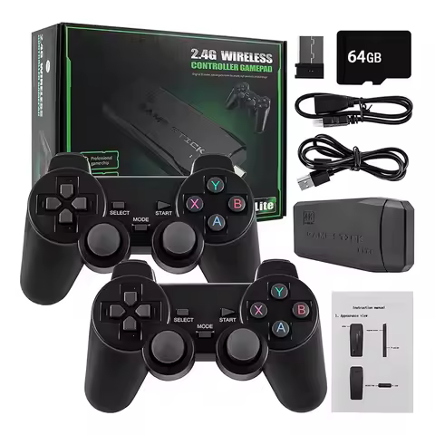 64GB 2.4G Game Controller with Receiver Wireless Gamepad 3D Rocker Home TV Mini Game Console Control