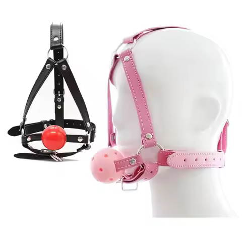 Soft Solid Silicone ball Leather Gag Head Harness bondage Open mouth mute restraint Adult fetish pro