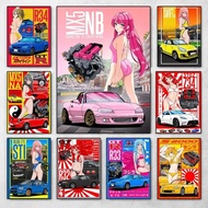 Nissan Skyline G-GTR Poster Anime Girl Japanese Brand Car Vintage Canvas Painting Wall Art Picture f