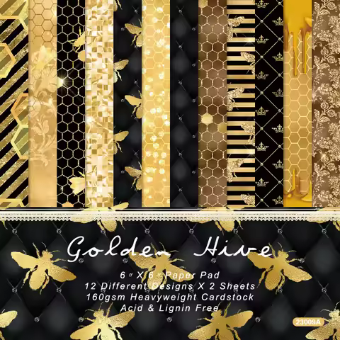KLJUYP 24 sheets 6"X6" Golden Hive Paper Scrapbook paper Scrapbooking patterned paper pack DIY craft