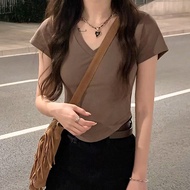 Tailoring Academy AX85 Korean Version V-neck Narrow Waist Short Sleeve T-shirt - Women's Small