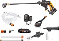 WORX 20V Cordless Pressure Washer WG625.4 Portable Power Hydroshot Cleaner Suitable for Car Washing &amp; Surface Cleaning w/ Accessories, 1*2.0Ah Battery&amp;0.4A Charger Included w/ 5-in-1 Adjustable Nozzle