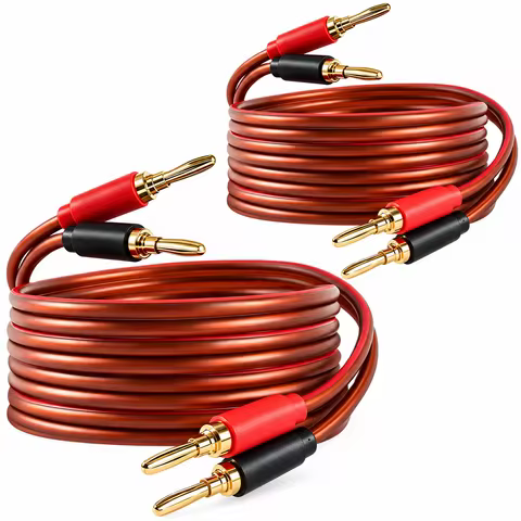 2 Pack Speaker Wire with Banana Plugs,14 Gauge Speaker Cables, Oxygen-Free Copper(OFC)