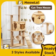 MeowLo Cat Tree House Wood Cat Condo Wooden Cat House Cat Tower Bed Scratcher Hammock Cattery Rumah Kucing Cat Climbing