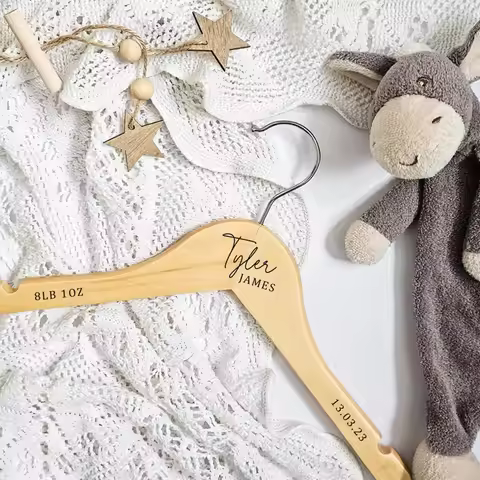 Personalized New Baby Hanger, Birthday Hanger, Wooden Engraved Baby Hanger, Baby Shower Hanger, Baby