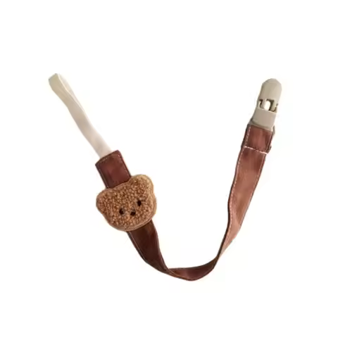 Anti-lost Embroidery Baby Cloth Pacifier Chain Lattice Bear Soother Holder Dummy Clips Adjustable Ni