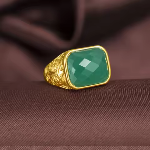 Men's 24K Gold AU999 Agate Adjustable Ring | Embossed auspicious light with glow coating, showstoppi