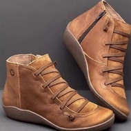 Side Zip Leather Martin Boots - Women’s Casual Round Toe Shoes 2026