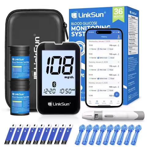LinkSun G-427B Bluetooth Blood Glucose Meter Kit 50-100pcs Test Strip High Accuracy Large Display Di