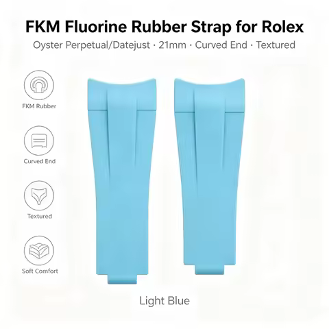 21mm Soft FKM Fluorine Rubber Strap for Rolex Oyster Perpetual Datejust Curved End Slider Buckle Bla