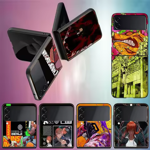 Anime Chainsaw Man Phone Case For Samsung Z Flip 6 7 5G Galaxy Z Flip 5 4 3 5G Cases Shockproof Hard