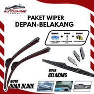Universal Front and Rear Quad Blade Wiper Package for Cars, Anti-Noise Rubber, Bonus 3 Items U601